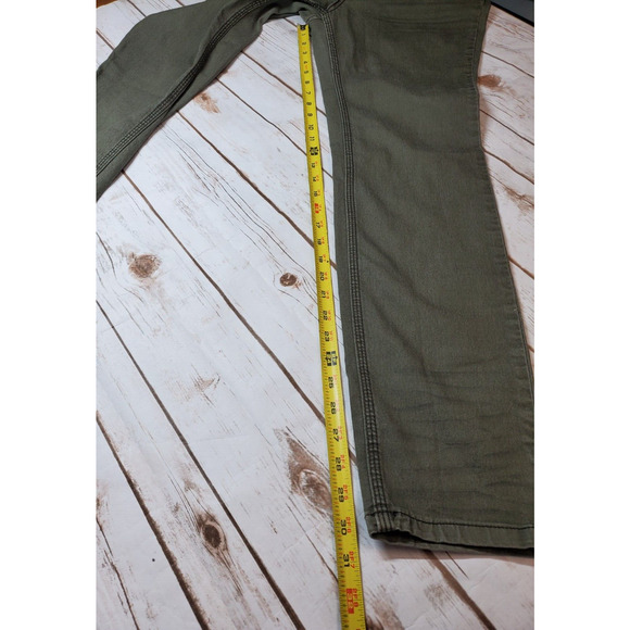 FREE PEOPLE Womens 31 Jeans Straight Leg Mid Rise Olive Green Distressed Denim - Picture 10 of 11